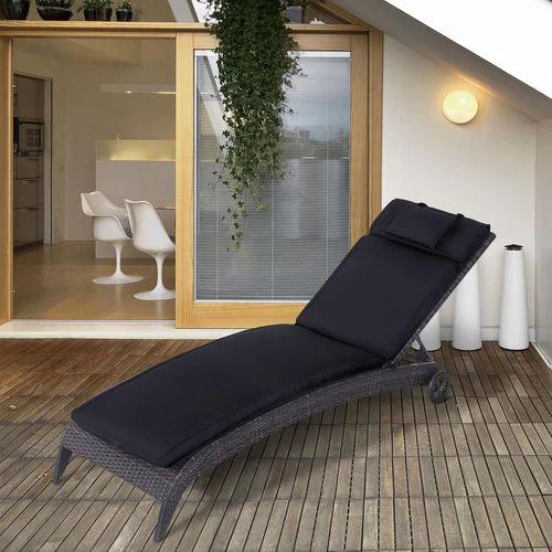 Outsunny Garden Sun Lounger Chair Cushion Reclining Relaxer Indoor Outdoor Black by Outsunny