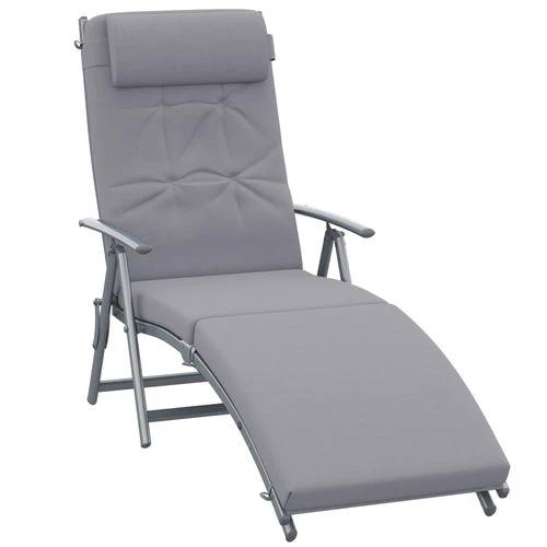 Outsunny Outsunny Steel Frame Outdoor Garden Padded Sun Lounger w/ Pillow Grey - Sun Lounger