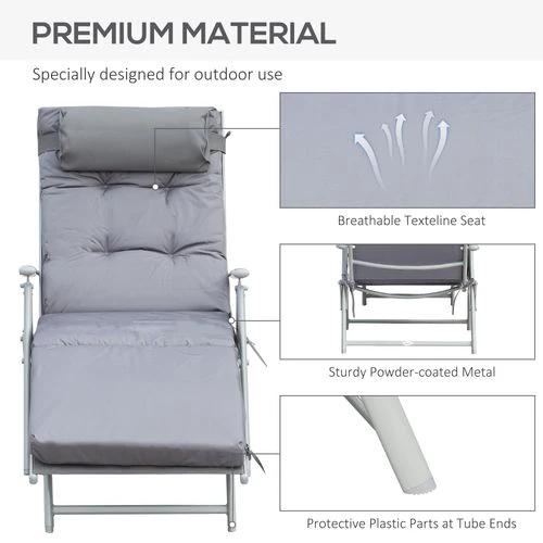 Outsunny Steel Frame Outdoor Garden Padded Sun Lounger w/ Pillow Grey by Outsunny
