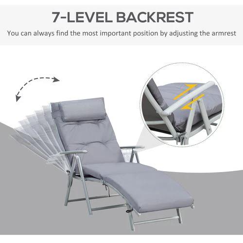 Outsunny Steel Frame Outdoor Garden Padded Sun Lounger w/ Pillow Grey by Outsunny