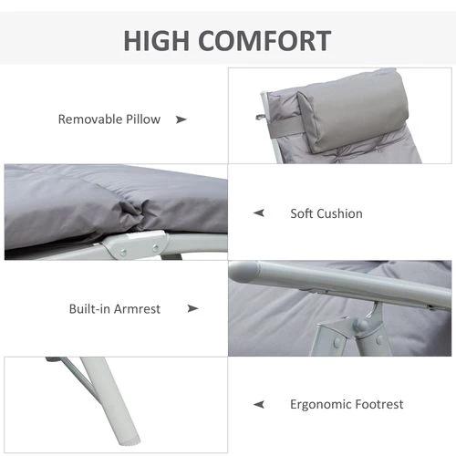 Outsunny Steel Frame Outdoor Garden Padded Sun Lounger w/ Pillow Grey by Outsunny