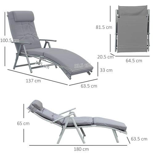 Outsunny Steel Frame Outdoor Garden Padded Sun Lounger w/ Pillow Grey by Outsunny