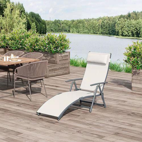 Outsunny Outsunny Sun Lounger Recliner Foldable 7 Levels Texteline Cream White - Sun Lounger