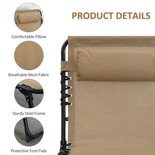 Portable Sun Lounger, Adjustable Backrest PillowBeige by Outsunny