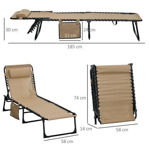 Portable Sun Lounger, Adjustable Backrest PillowBeige by Outsunny