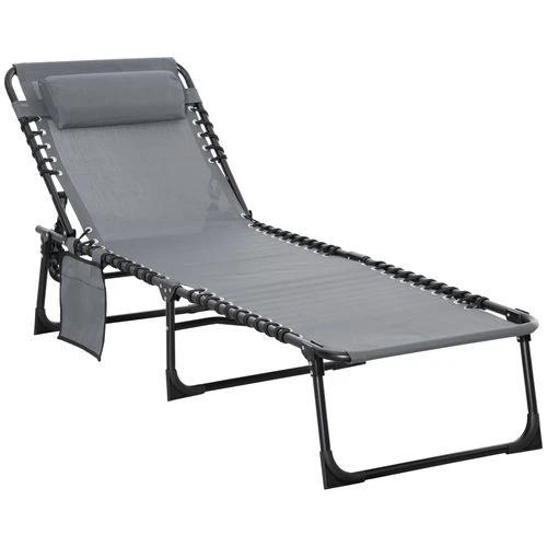 Outsunny Portable Sun Lounger, Reclining Lounge Chair 5-position Adjustable Pillow Grey - Sun Lounger