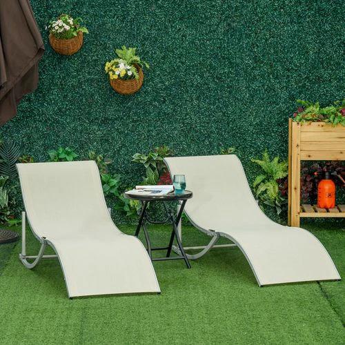 Outsunny Set of 2 Zero Gravity Lounge Chair Recliners Sun Lounger Beige - Sun Lounger