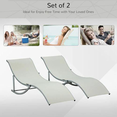Outsunny Set of 2 Zero Gravity Lounge Chair Recliners Sun Lounger Beige - Sun Lounger
