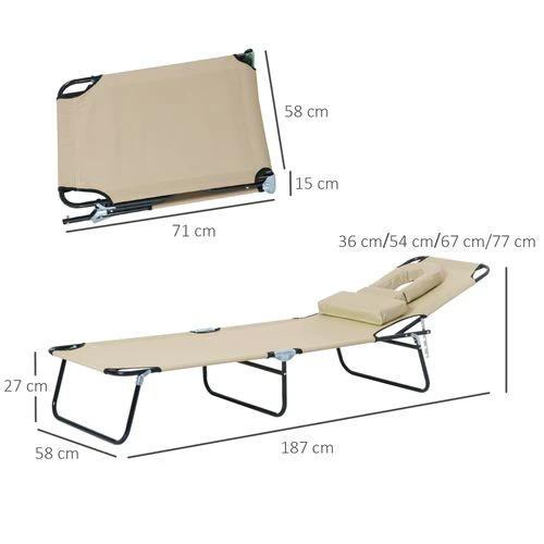 Outsunny Sun Lounger Foldable Reclining Chair & Reading Hole Recliner Adjustable, Beige - Sun Lounger