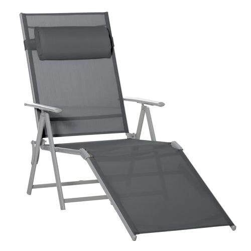 Sun Lounger Folding Chaise Chair Recliner & 7 Adjustable Backrest - Dark Grey by Outsunny