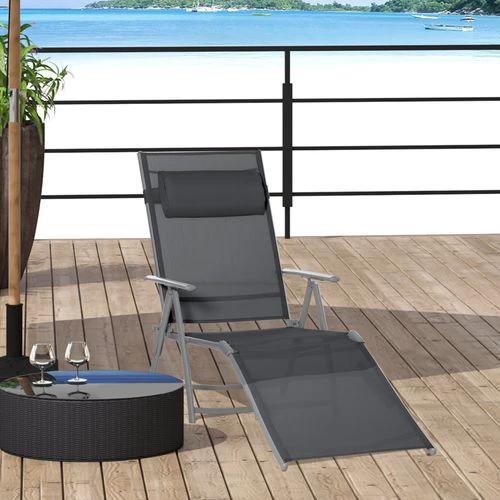 Sun Lounger Folding Chaise Chair Recliner & 7 Adjustable Backrest - Dark Grey by Outsunny