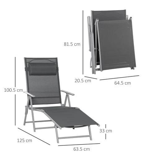 Sun Lounger Folding Chaise Chair Recliner & 7 Adjustable Backrest - Dark Grey by Outsunny
