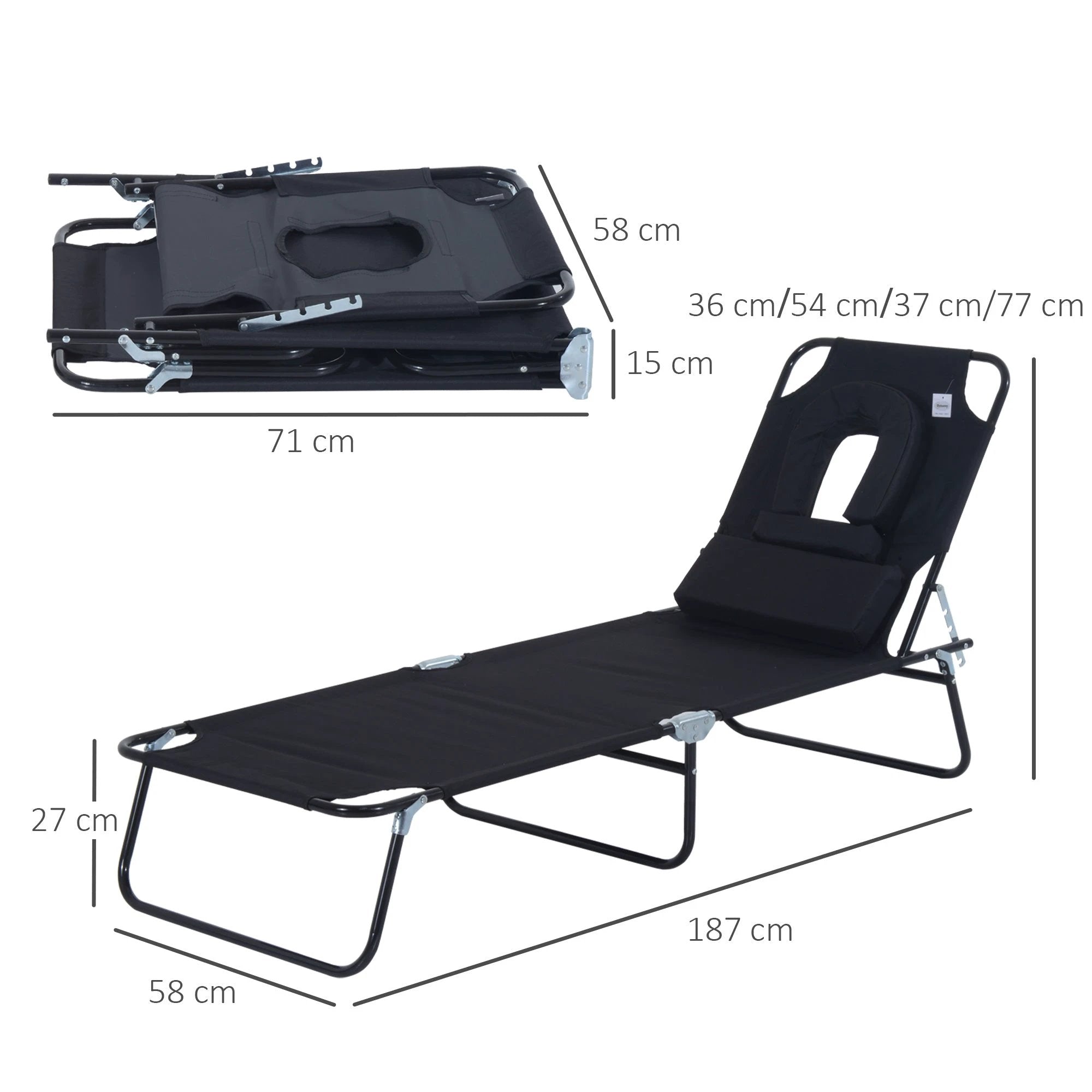 Outsunny Folding Sun Lounger Reclining Chair w/ Pillow Reading Hole - Uncategorized Sun Lounger