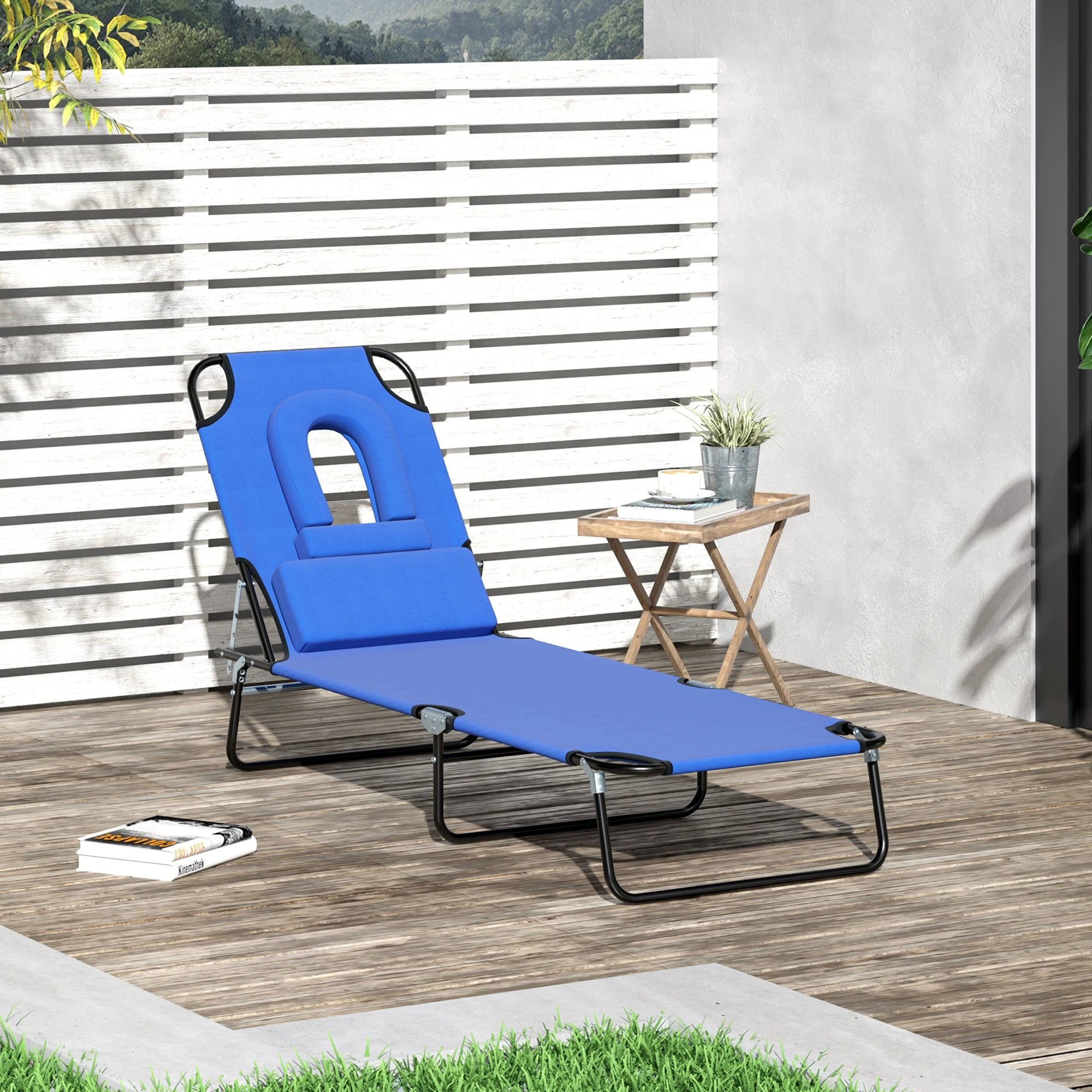 Folding Sun Lounger Reclining Chair w/ Pillow Reading Hole by Outsunny