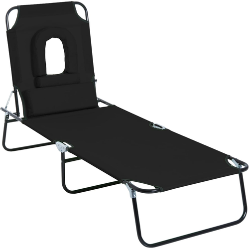 Folding Sun Lounger Reclining Chair w/ Pillow Reading Hole by Outsunny