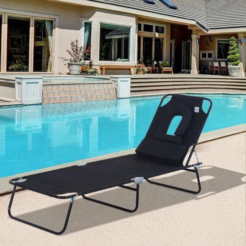 Folding Sun Lounger Reclining Chair w/ Pillow Reading Hole by Outsunny