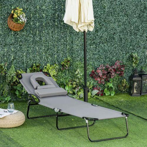 Folding Sun Lounger Reclining Chair w/ Pillow Reading Hole by Outsunny