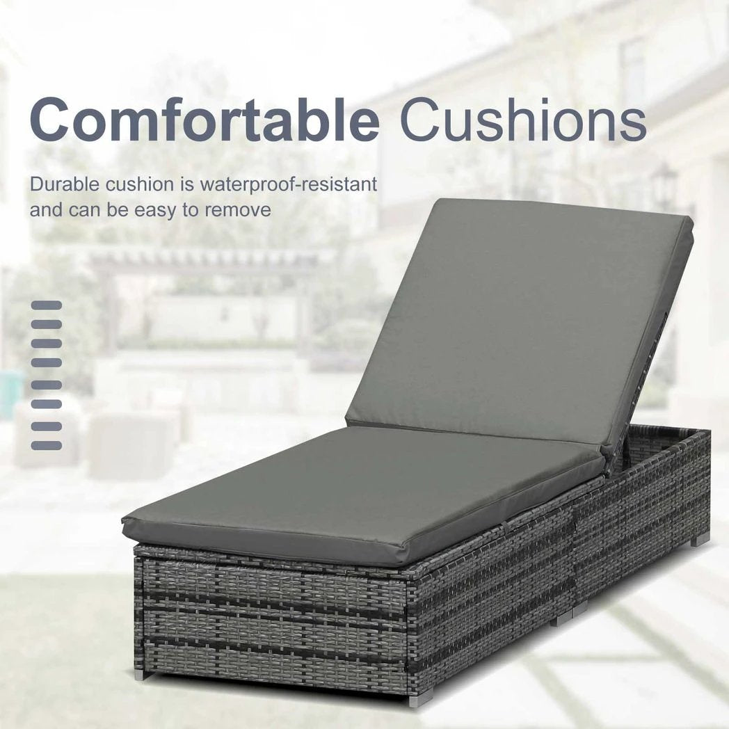 Outsunny Rattan Outdoor Garden Reclining Sun Lounger - Uncategorized Sun Lounger