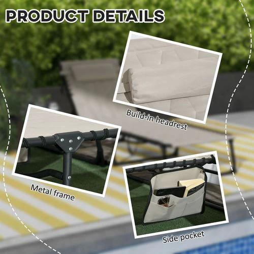 Outsunny Outsunny Foldable Sun Lounger Reclining Back, Sun Lounger w/ Padded Seat Khaki - Sun Lounger