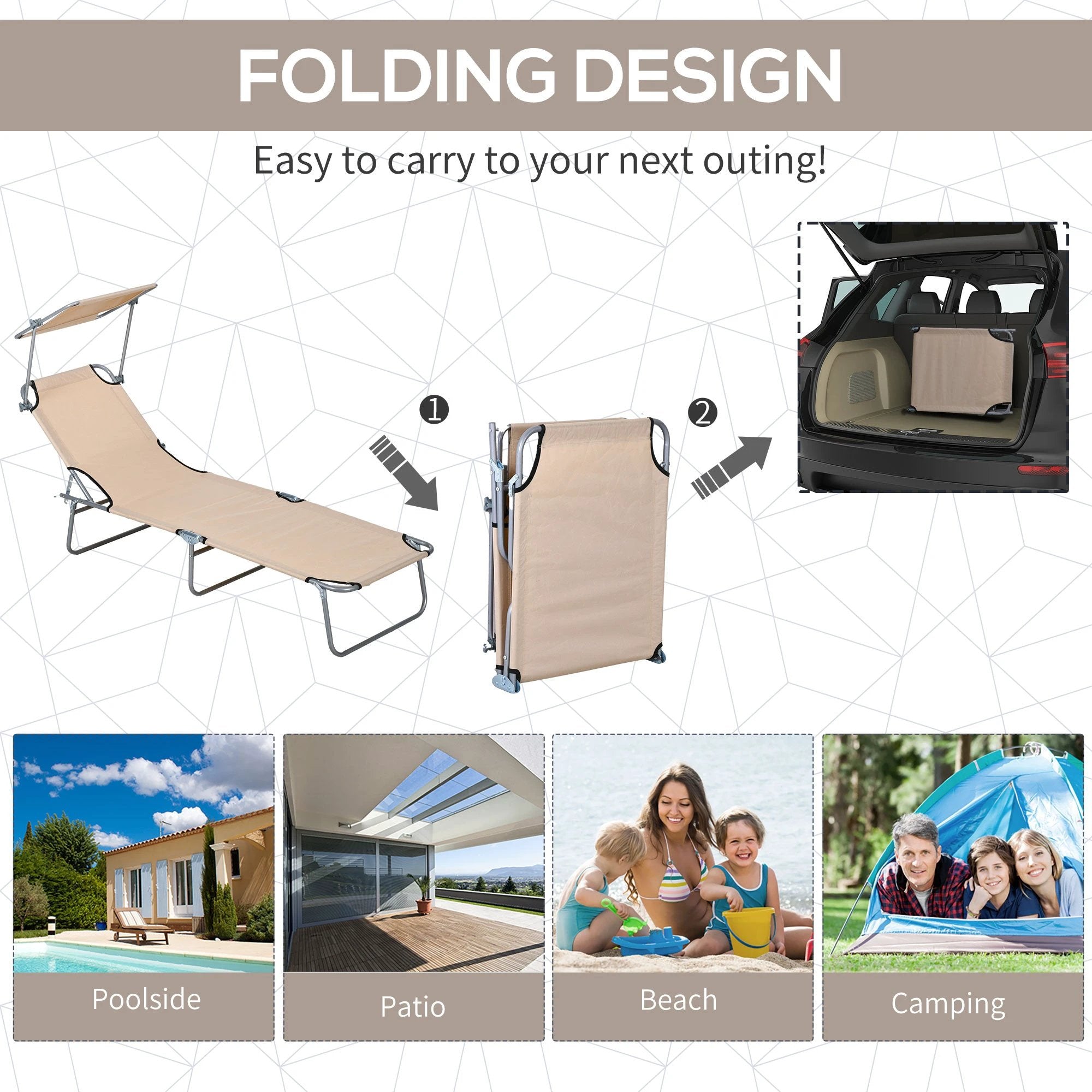 Outsunny Outsunny Folding Sun Lounger Set of 2 with Sunshade Adjustable Backrest - Uncategorized Sun Lounger