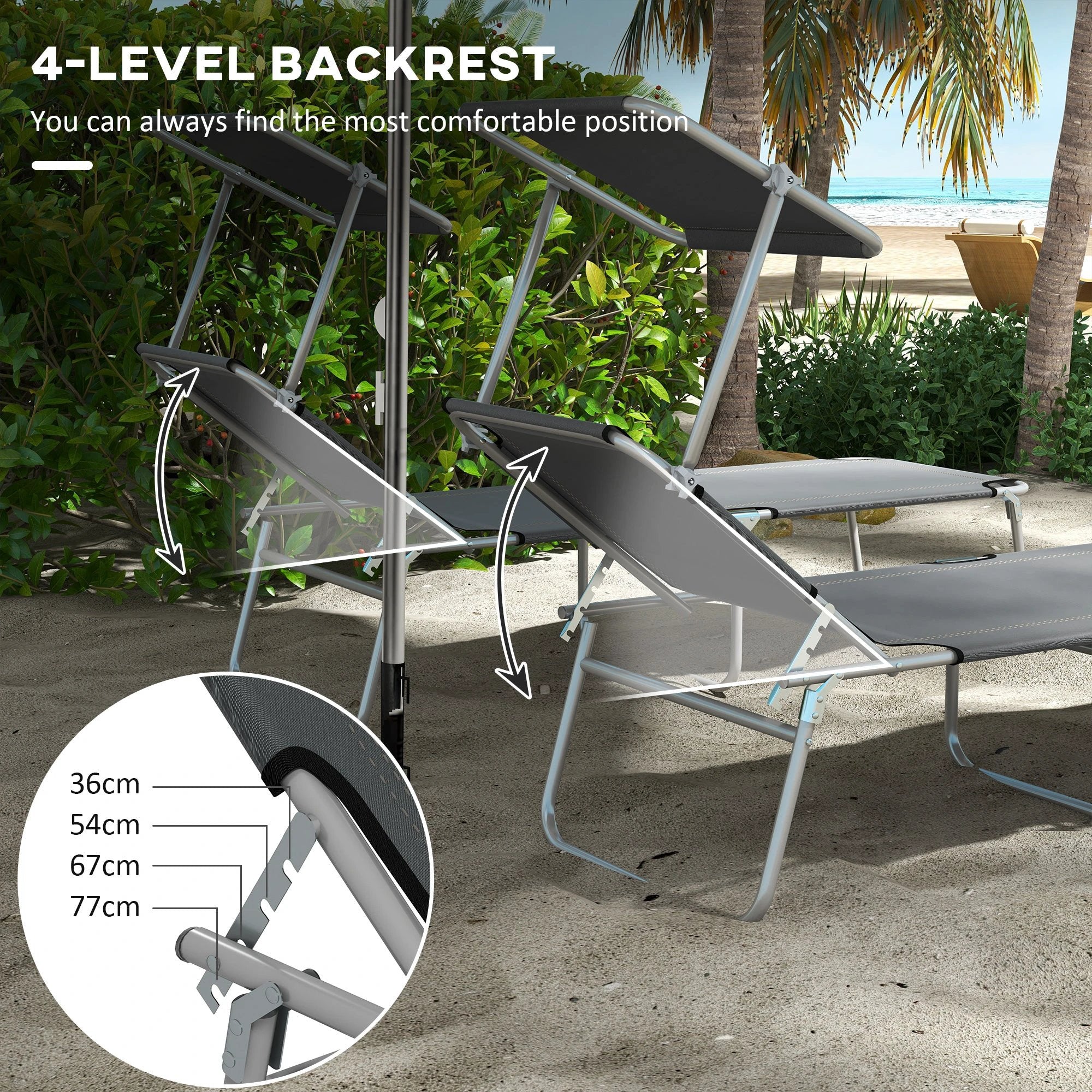 Outsunny Outsunny Folding Sun Lounger Set of 2 with Sunshade Adjustable Backrest - Uncategorized Sun Lounger