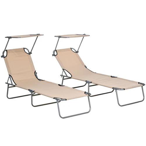 Outsunny Outsunny Folding Sun Lounger Set of 2 with Sunshade Adjustable Backrest - Uncategorized Sun Lounger