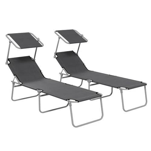 Outsunny Outsunny Folding Sun Lounger Set of 2 with Sunshade Adjustable Backrest - Uncategorized Sun Lounger