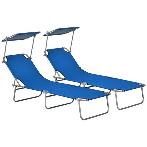 Outsunny Outsunny Folding Sun Lounger Set of 2 with Sunshade Adjustable Backrest - Uncategorized Sun Lounger