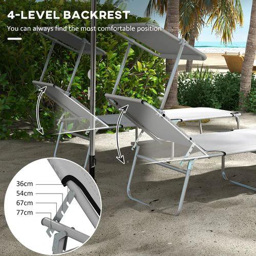 Outsunny Folding Sun Lounger Set of 2 with Sunshade Adjustable Backrest by Outsunny