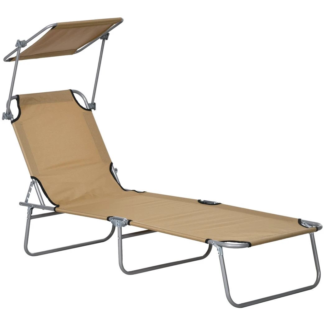 Outsunny Outsunny Folding Sun Lounger Set of 2 with Sunshade Adjustable Backrest - Uncategorized Sun Lounger