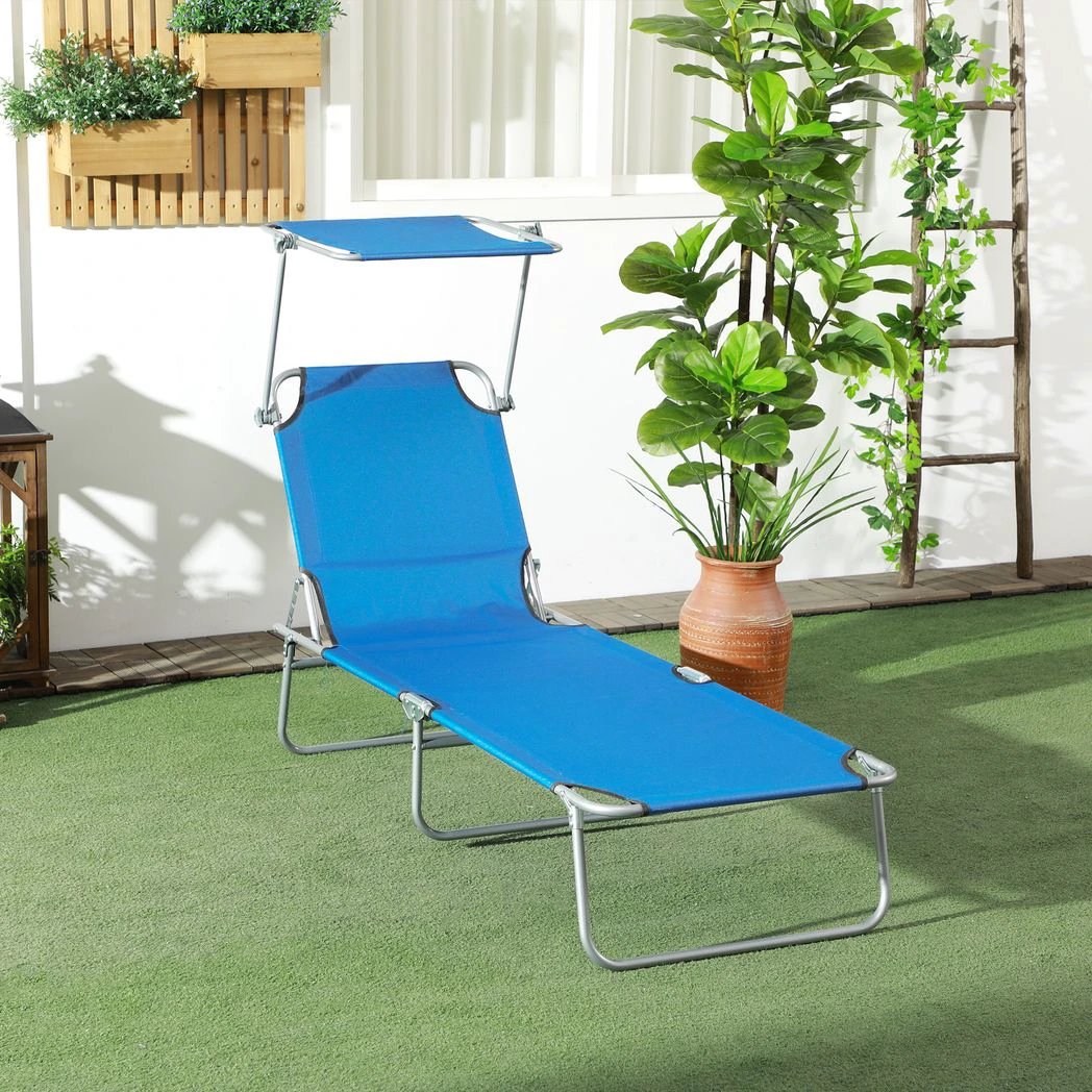 Outsunny Folding Sun Lounger Set of 2 with Sunshade Adjustable Backrest by Outsunny