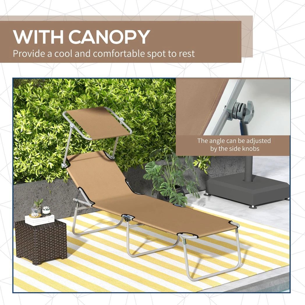 Outsunny Folding Sun Lounger Set of 2 with Sunshade Adjustable Backrest by Outsunny