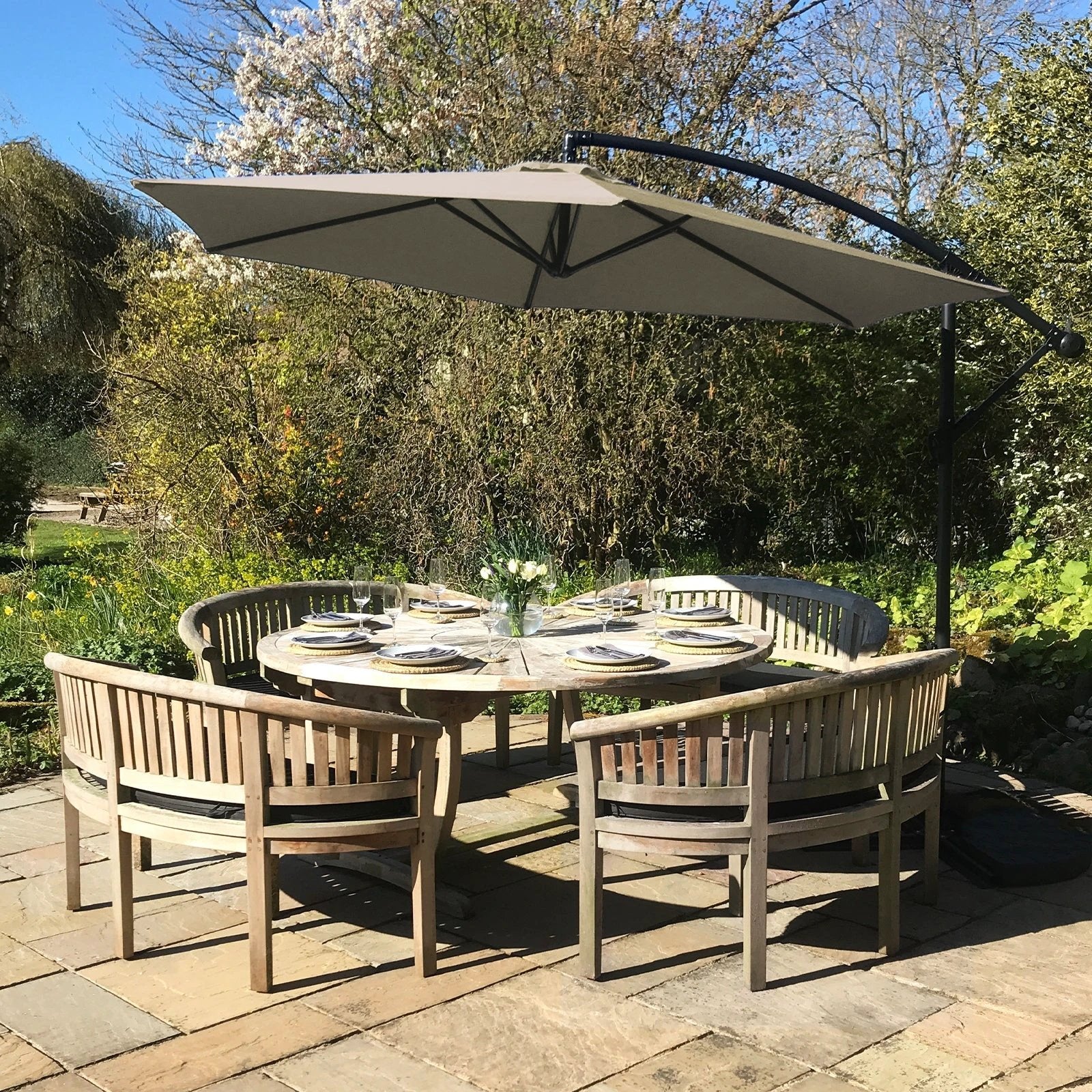 Beige Cantilever Parasol 2.5m Crank Garden by Monster Shop