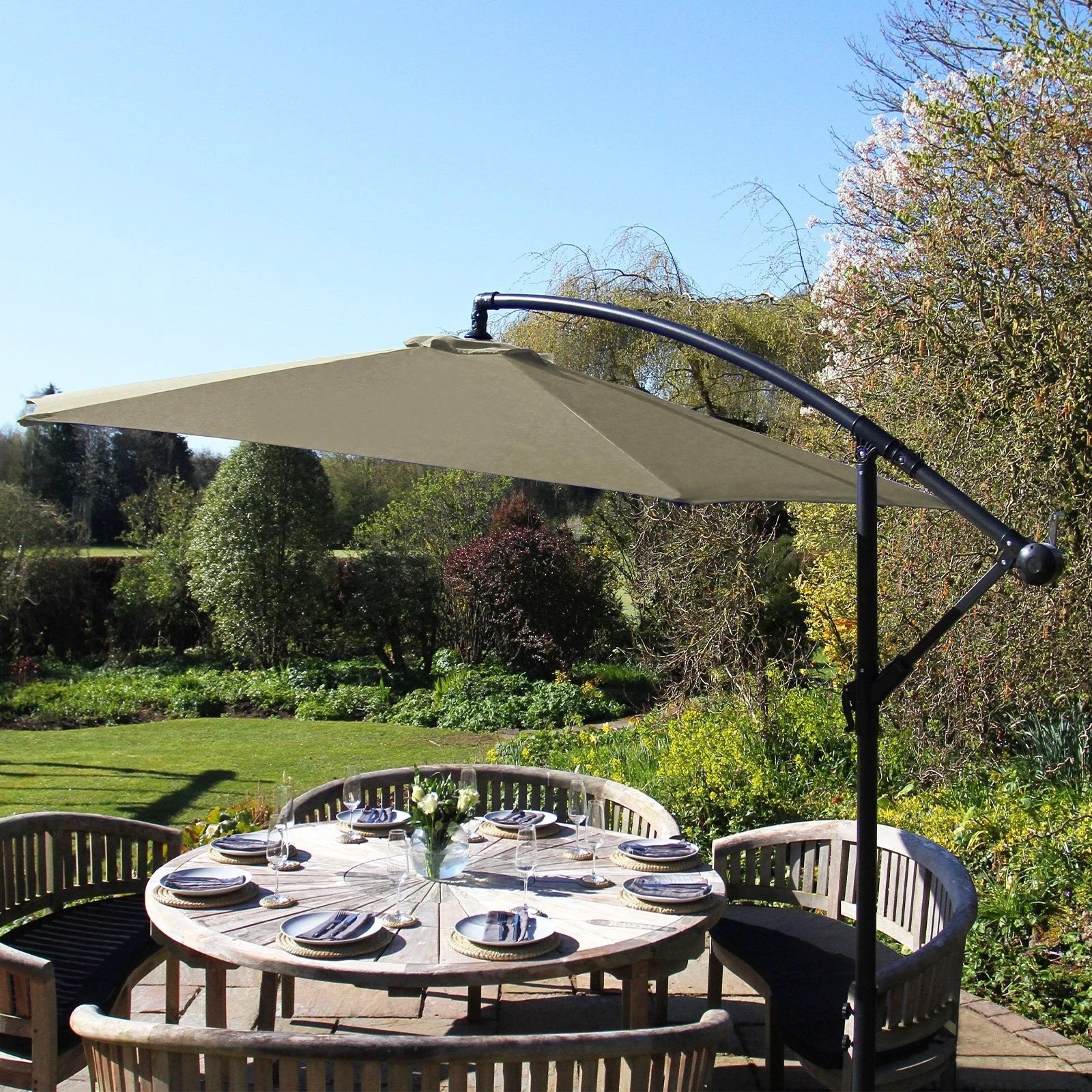 Beige Cantilever Parasol 2.5m Crank Garden by Monster Shop