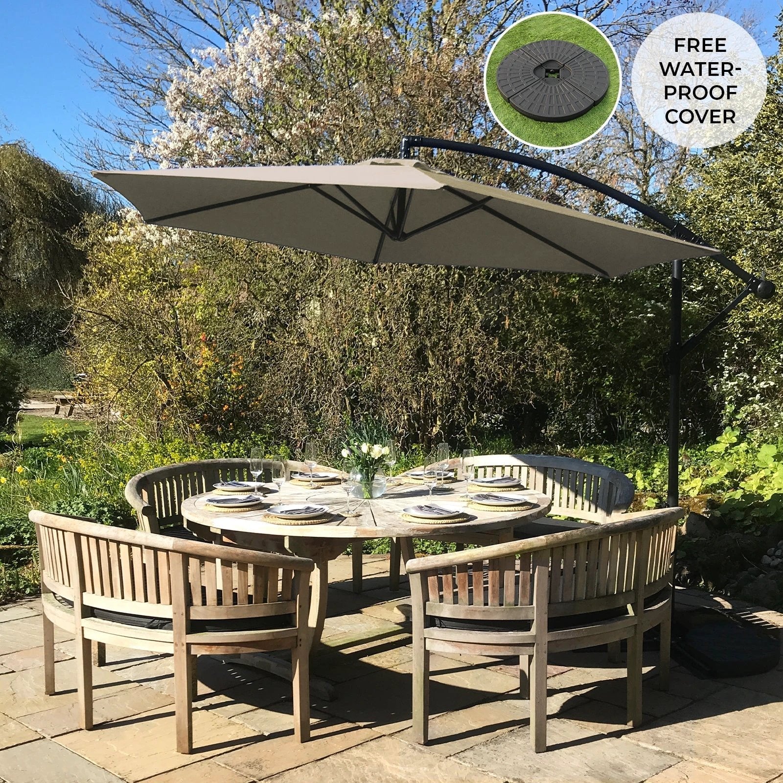 Monster Shop Premium Cantilever Parasol 3m UV Shield Garden - Uncategorized Parasol