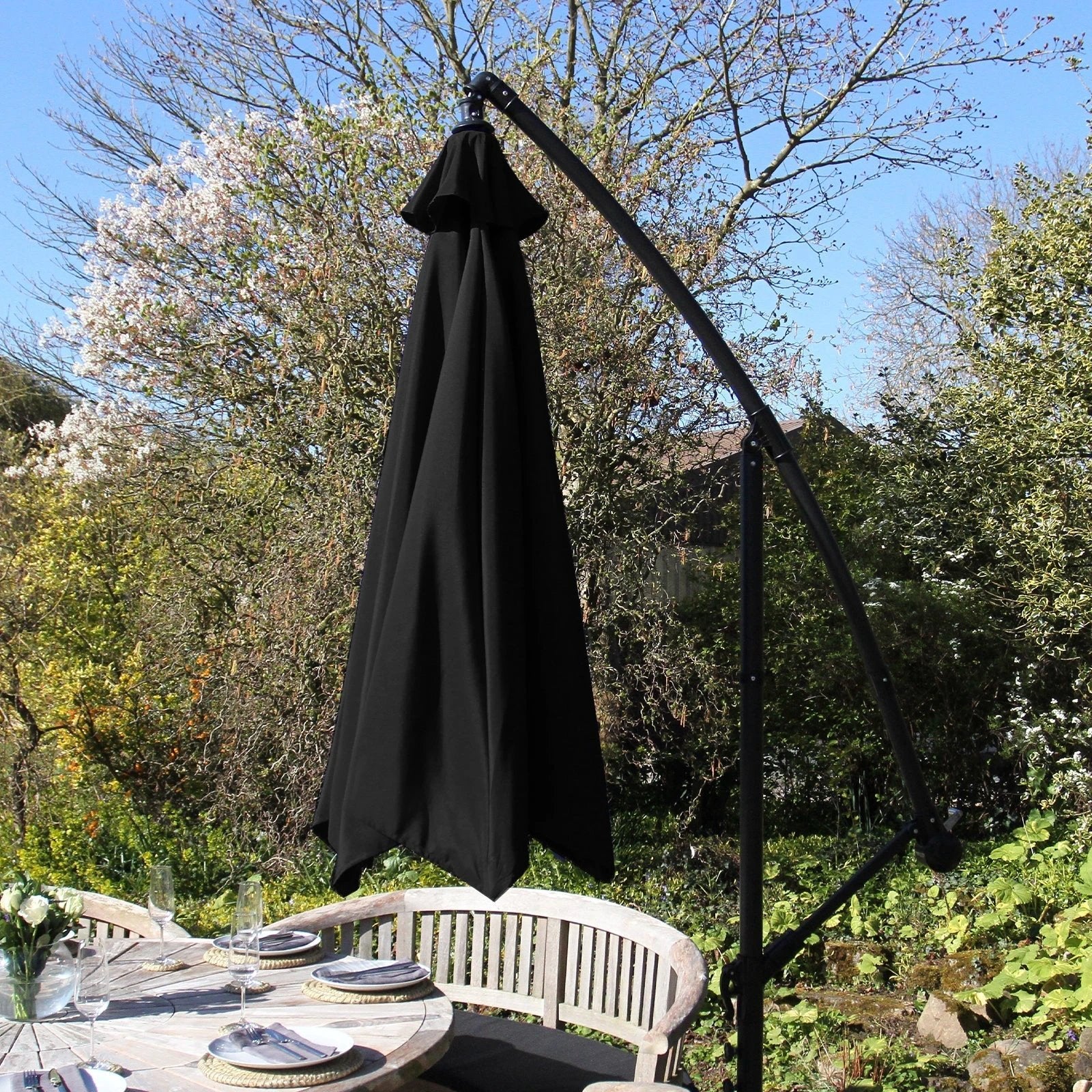 Premium Cantilever Parasol 8ft Crank Wind UV Protective 160g Polyester For Outdoor Garden by Monster Shop