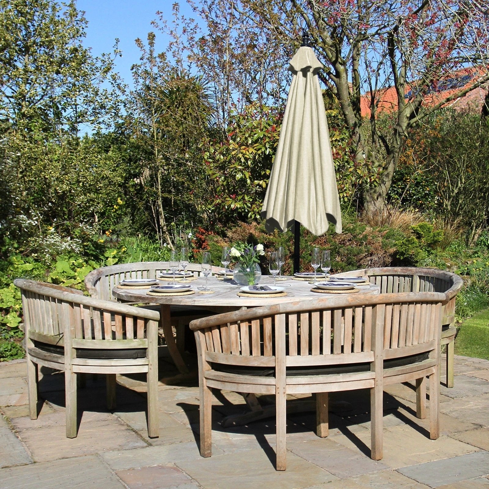 Monster Shop Premium Cream Cantilever Parasol With Fan Base Crank Winding For UV Protected Outdoor Patio - Uncategorized Parasol