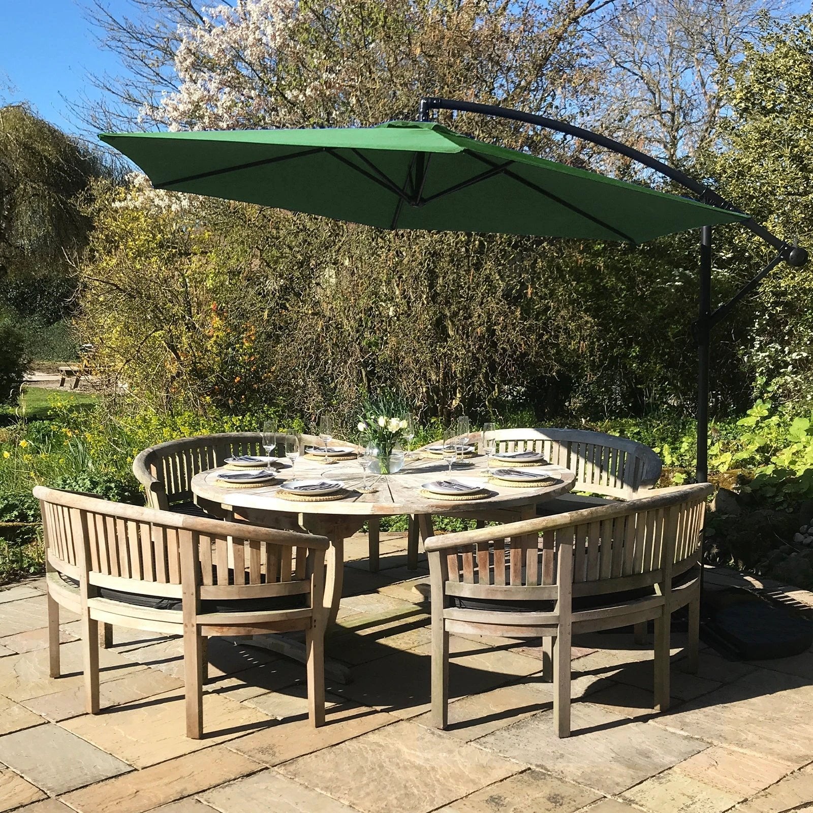 Monster Shop Green Cantilever Parasol 3m Crank Patio - Uncategorized Parasol