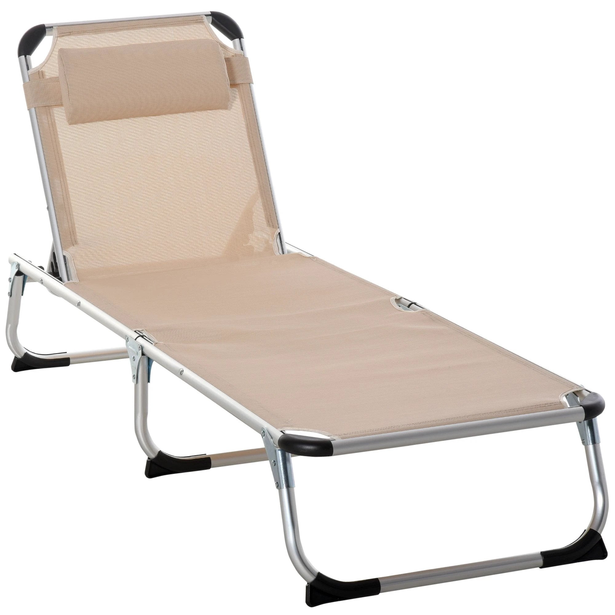 Outsunny Foldable Reclining Sun Lounger Lounge Chair Camping Bed Cot with Pillow - Sun Lounger