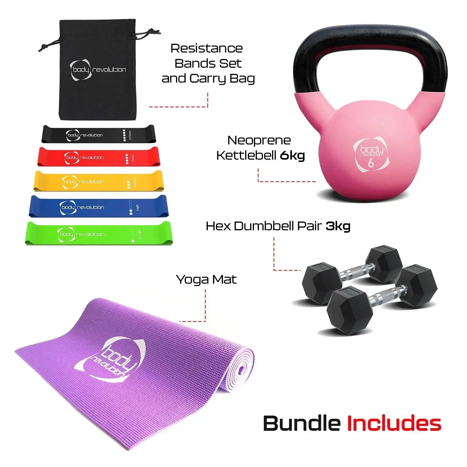 Monster Shop Dumbbells + Kettlebell + Mat + Resistance Bands -