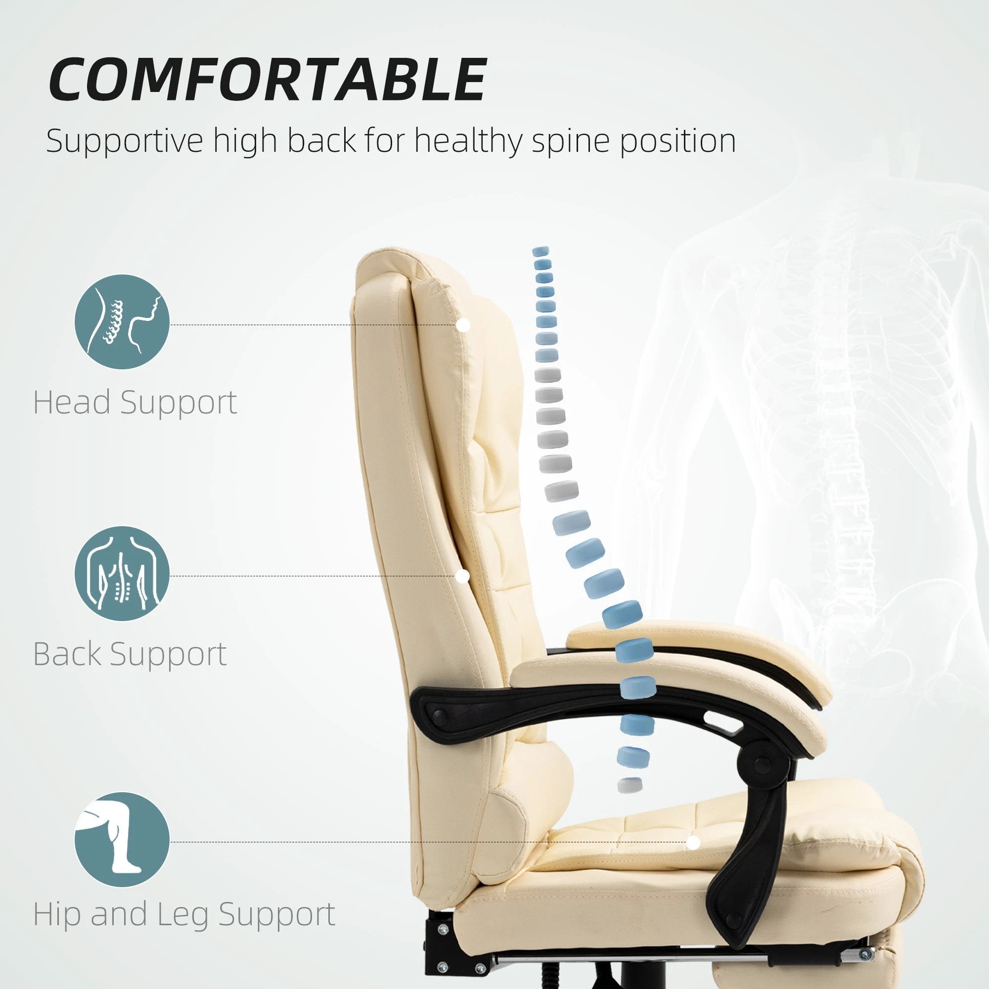HOMCOM Executive Office Chair, Recliner Computer Chair with Footrest, Cream by HOMCOM