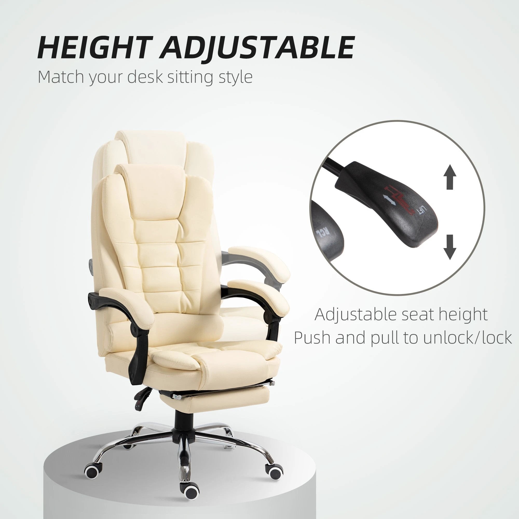HOMCOM Executive Office Chair, Recliner Computer Chair with Footrest, Cream by HOMCOM