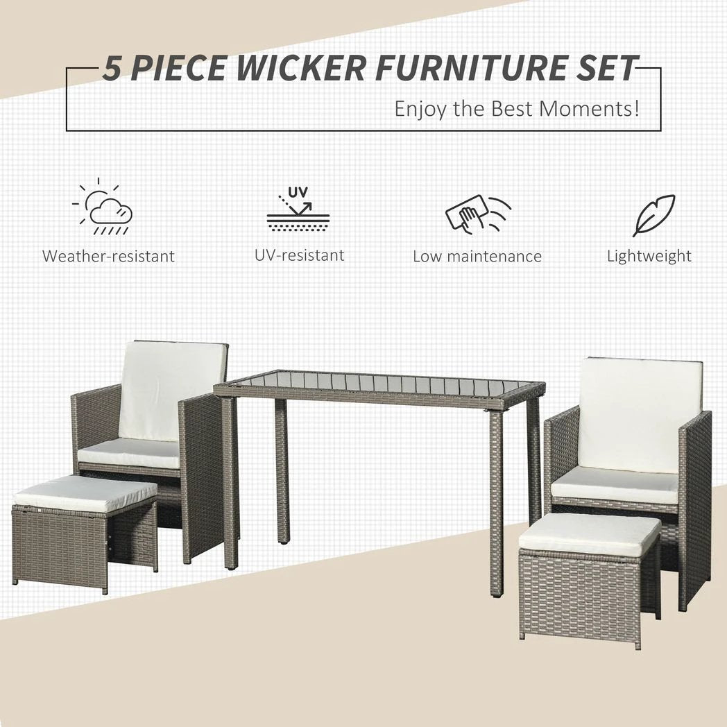 Outsunny 5 PCs Rattan Garden Furniture Wicker Weave Sofa Set Dining Table Chair Footrest - Garden Sofa Sets