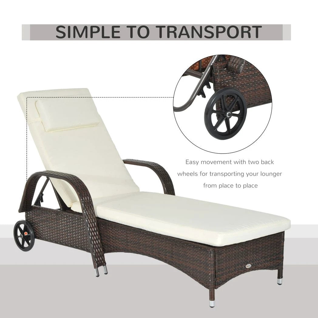 Adjustable Rattan Sun Lounger Outdoor Recliner w/ Cushion Garden Pool by Outsunny