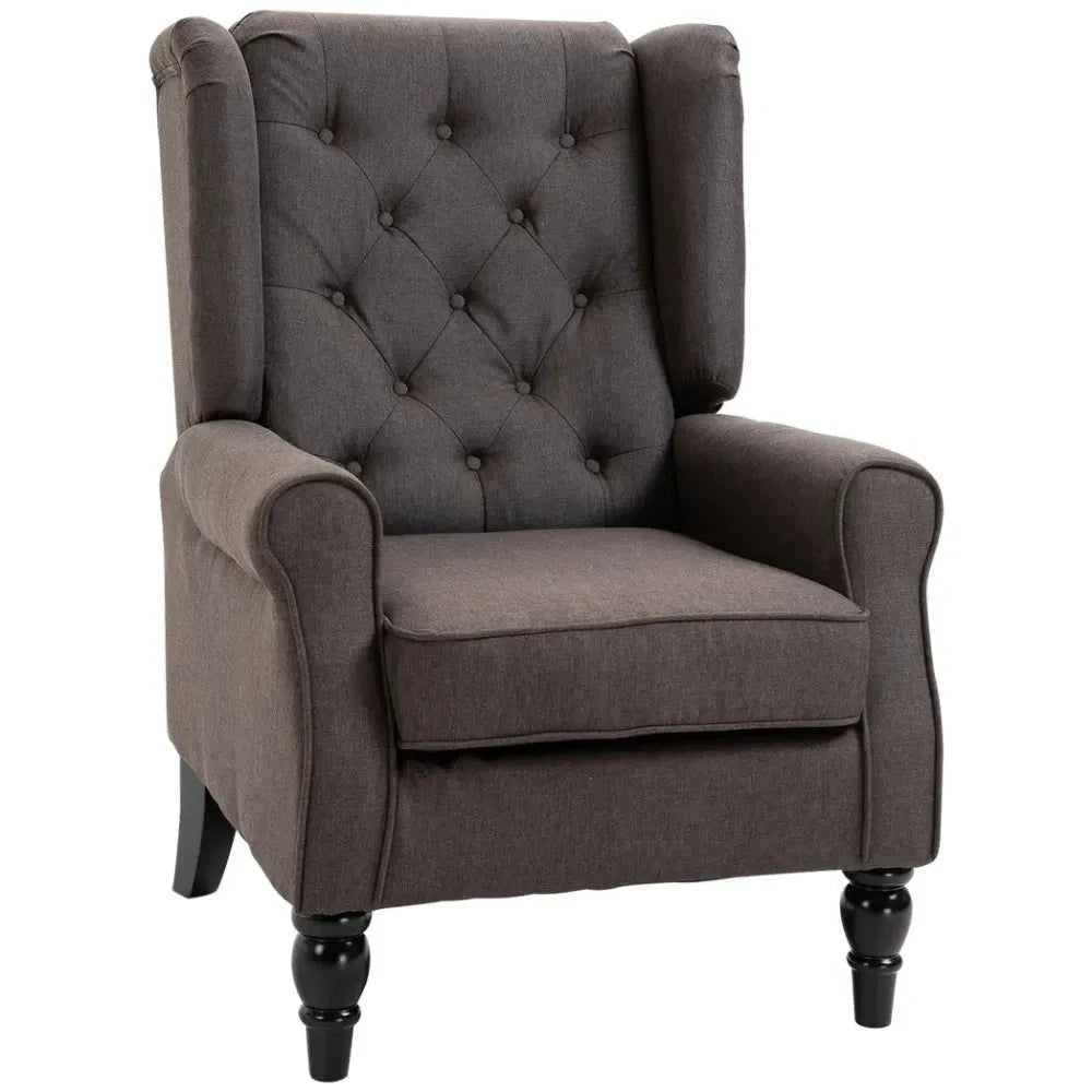 Retro Accent Chair Wingback Armchair with Wood Frame for Living Room Brown by Unbranded