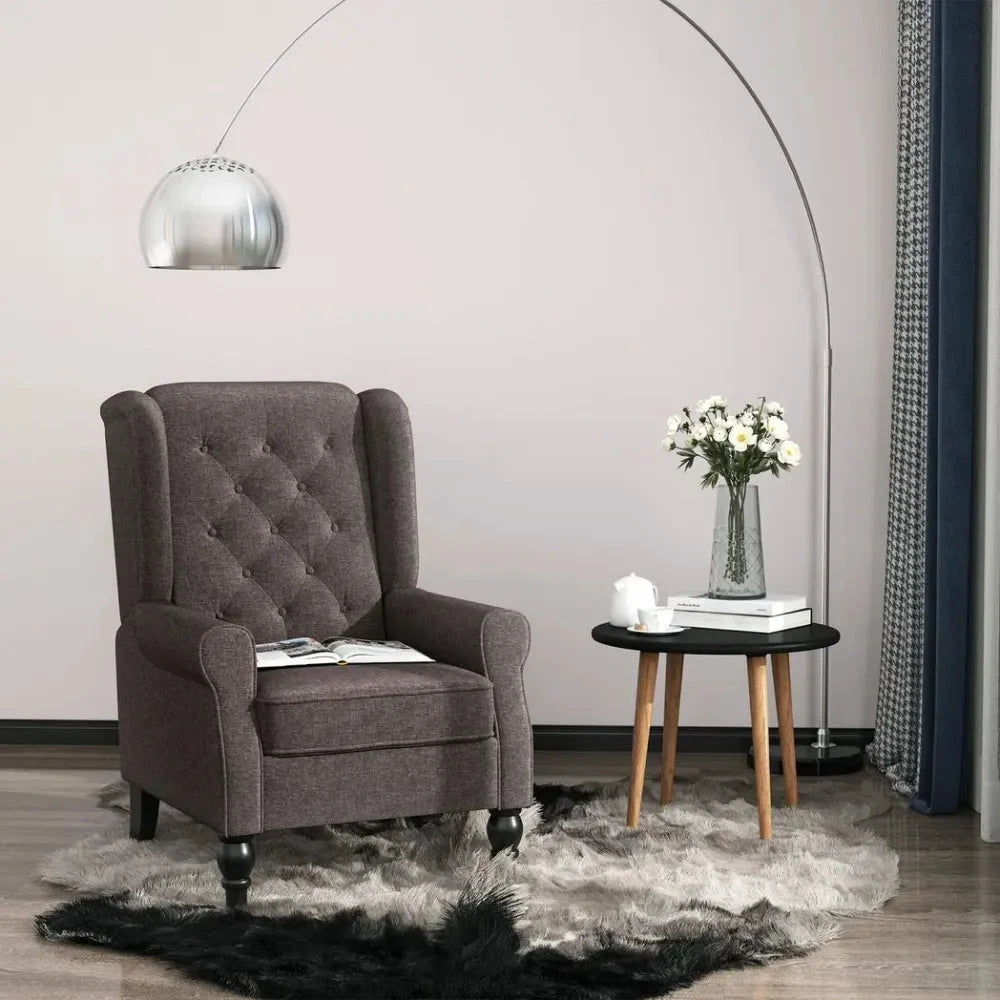 Retro Accent Chair Wingback Armchair with Wood Frame for Living Room Brown by Unbranded