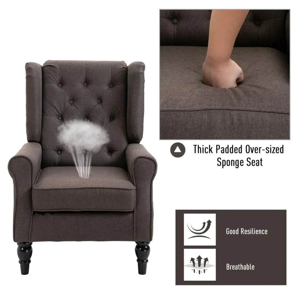 Retro Accent Chair Wingback Armchair with Wood Frame for Living Room Brown by Unbranded