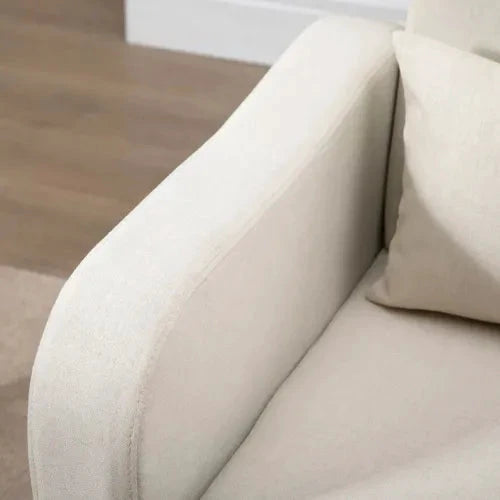 Nordic Armchair Linen-Touch Sofa Chair with Cushioned Pillow & Wood Legs Cream - Armchair
