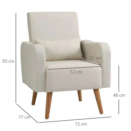 Nordic Armchair Linen-Touch Sofa Chair with Cushioned Pillow & Wood Legs Cream - Armchair