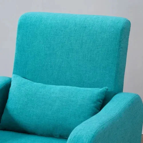 Nordic Armchair Linen-Touch Sofa Chair with Cushioned Pillow & Wood Legs Teal